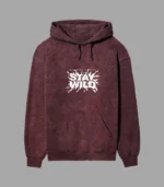 InovaPixel Puff-White Acid Wash Hoodie maroon