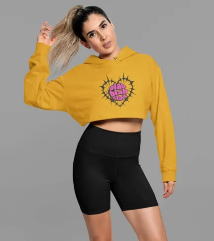 Blah Blah-themed crop hoodie mustard yellow