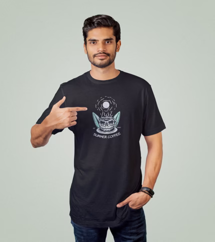 Coffee Skull Oversized T-Shirt Black Front Pose