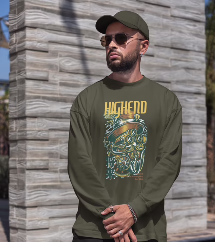 Highend Cotton Fleece Sweatshirt casual look Olive