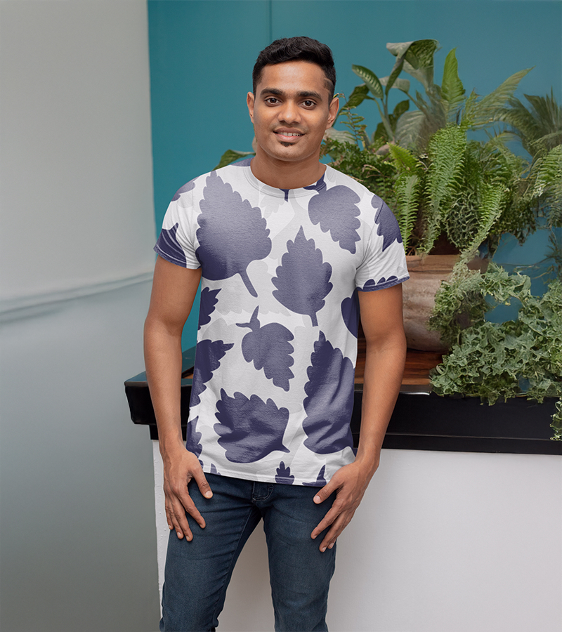 Men’s Leaf Print Casual T-Shirt